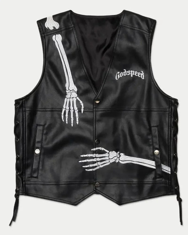 Shop R.o.d Black Leather Vest Halloween Print