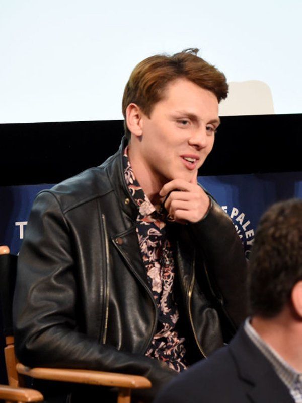 Jacob Bertrand wearing leather jacket at Cobra Kai TV series premiere in USA