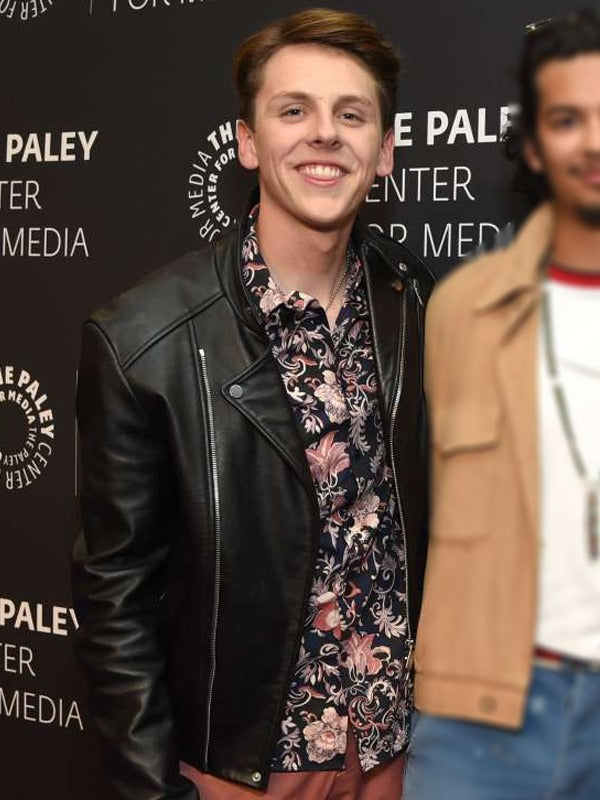 Leather jacket worn by Jacob Bertrand at Cobra Kai event in United state market