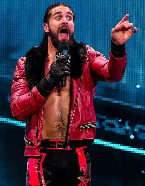 WWE Seth Rollins Faux Shearling Collar Leather Jacket for Wrestling Enthusiasts in American Market