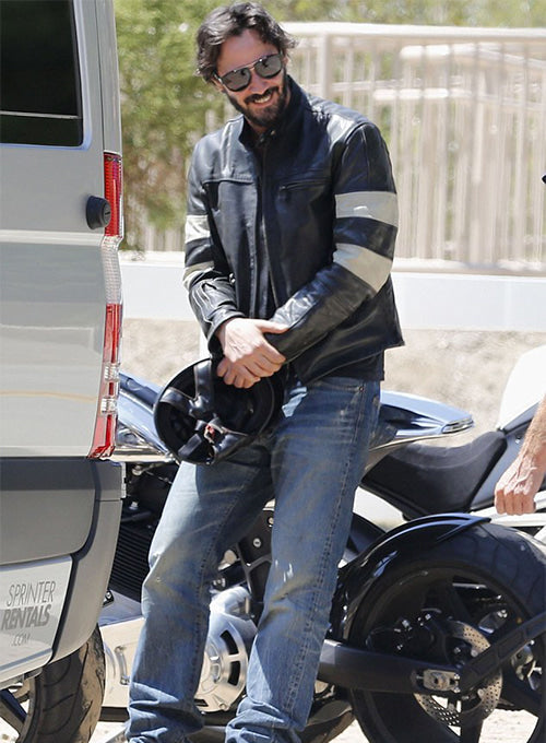 Keanu Reeves street style motorcycle leather jacket in USA