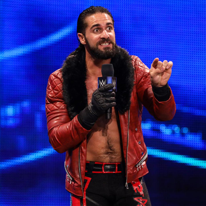 Iconic WWE Seth Rollins Faux Shearling Collar Leather Jacket in American Market