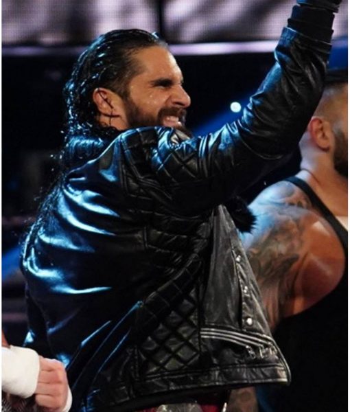 WWE Seth Rollins Black Leather Jacket with Faux Shearling for Wrestling Enthusiasts in USA