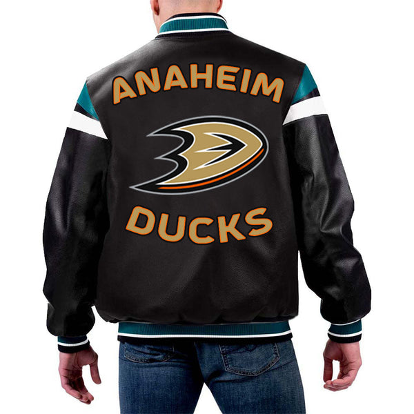 NHL Jacket in Black Leather Featuring Anaheim Ducks by TJS in USA