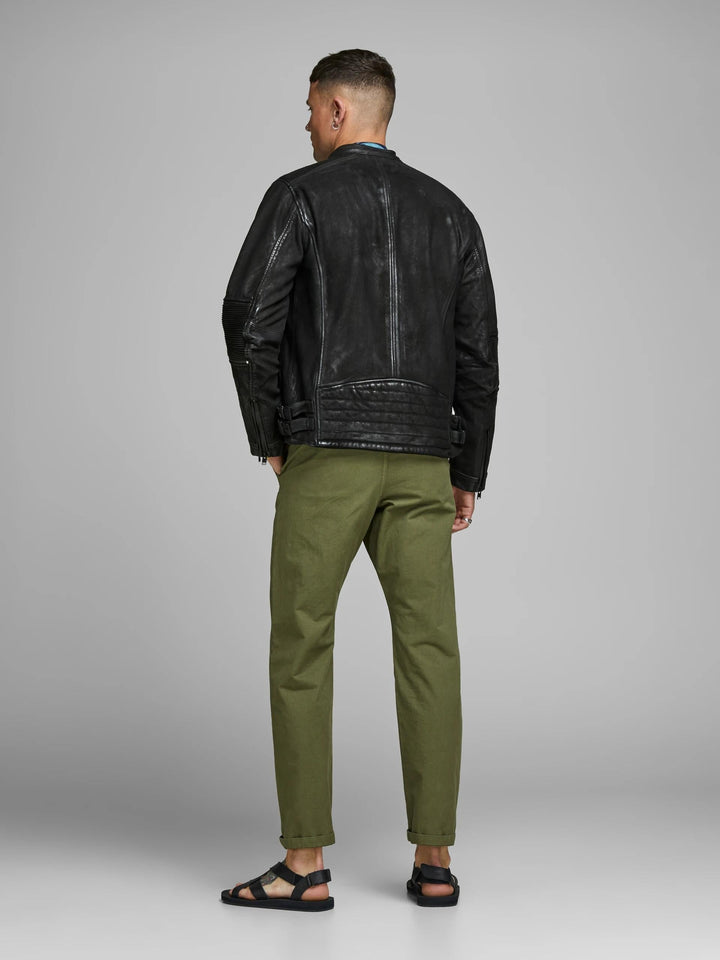 Impressive Black Round Neck Leather Jacket in usa for men