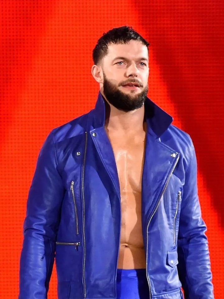 Authentic WWE Finn Balor Blue Biker Leather Jacket for Wrestling Enthusiasts in USA