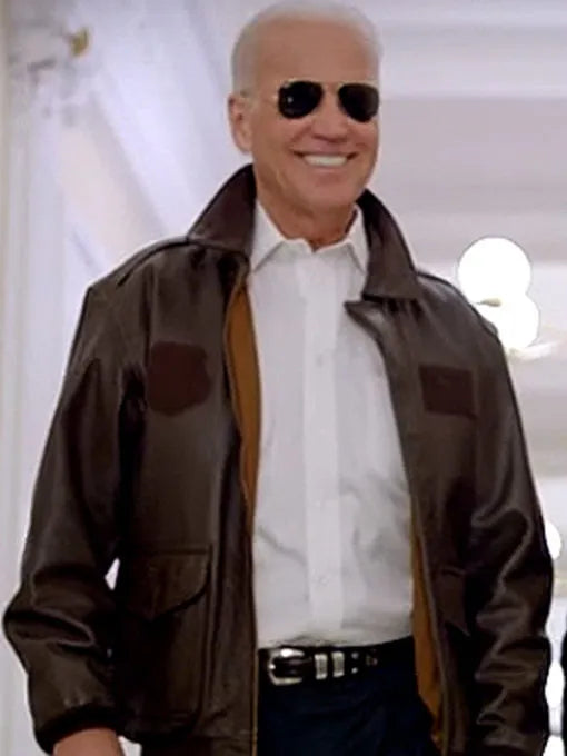 U.S. President Joe Biden black leather aviator jacket in American style