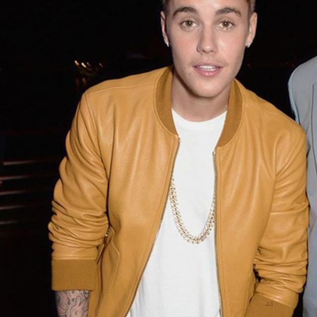 Stylish bomber leather jacket worn by Justin Bieber in USA