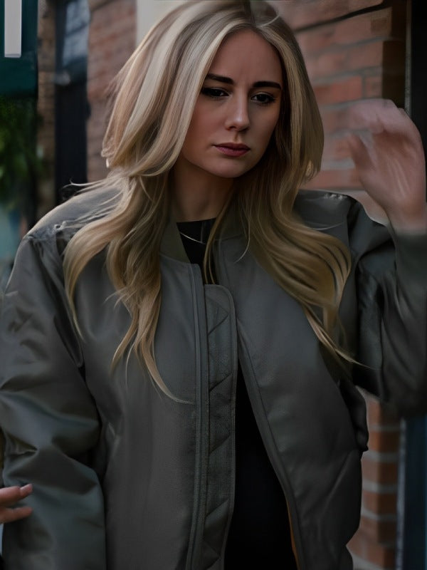 Justine Lupe stylish bomber jacket in USA