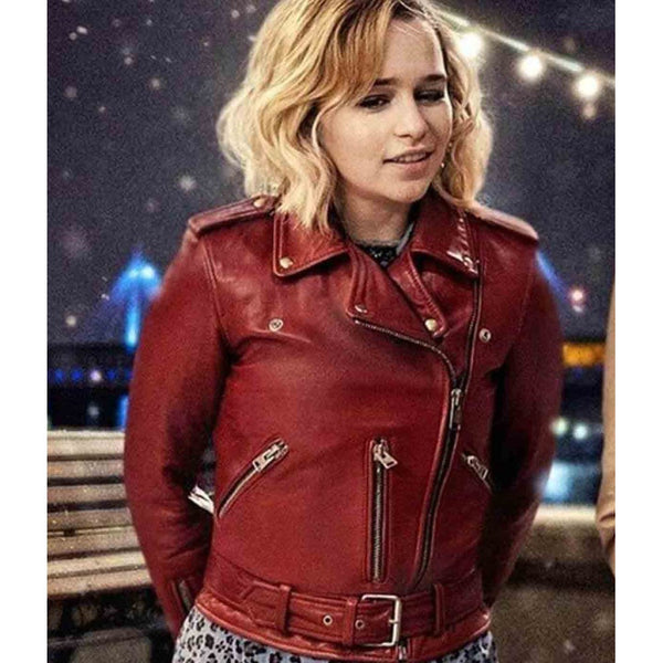 Last Christmas Kate red leather jacket worn by Emilia Clarke in USA