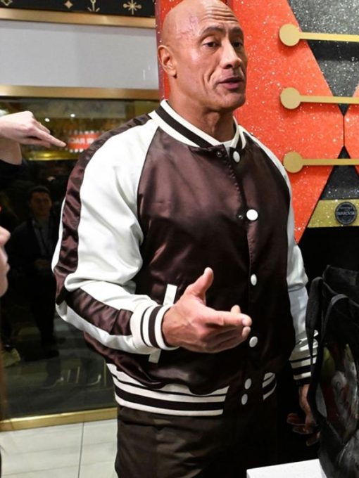 Dwayne Johnson varsity leather jacket front view in USA