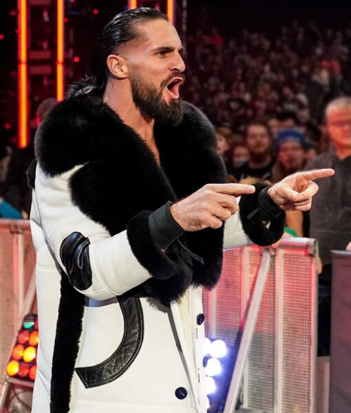 WWE Seth Colby Lopez White Coat with Black Faux Fur Collar in USA