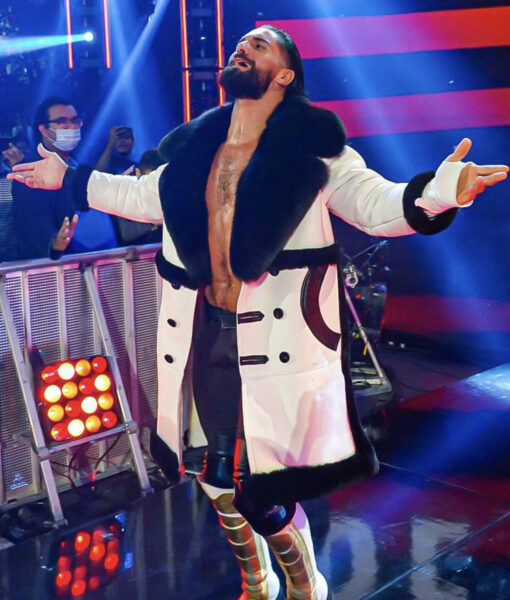 Seth Colby Lopez Black Faux Fur Collar White Coat for WWE Fans in USA