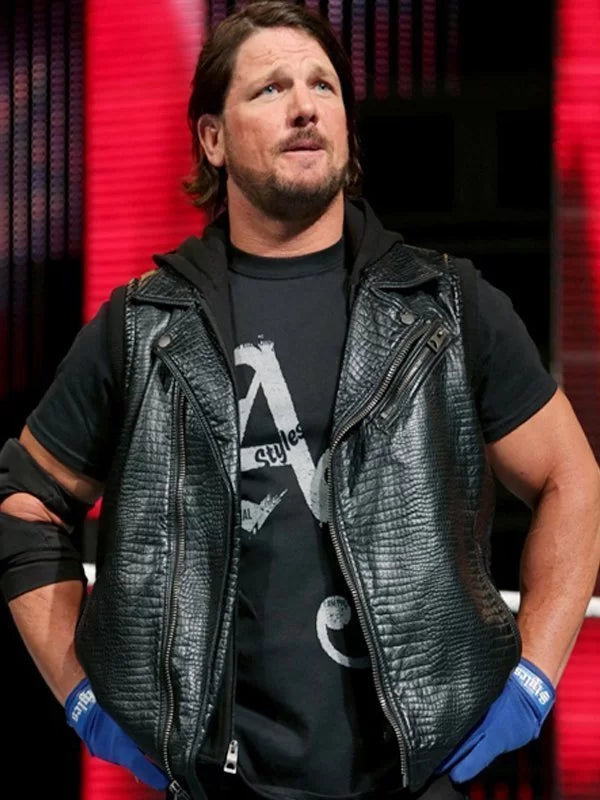 WWE AJ Styles Hooded Leather Vest for Fans in USA