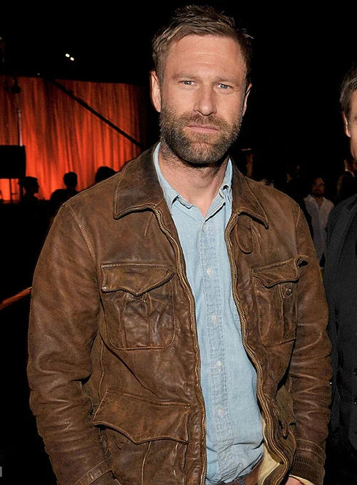 Versatile and trendy leather jacket inspired by Aaron Eckhart