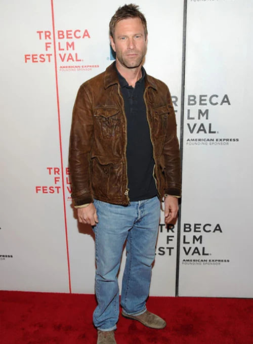 Premium leather jacket reflecting Aaron Eckhart's iconic looks