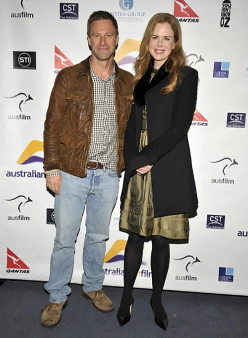 Aaron Eckhart-inspired stylish men's leather jacket