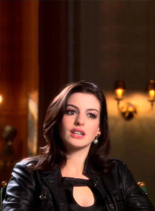Anne Hathaway black leather jacket in United state market