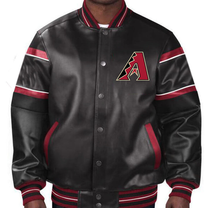 Stylish Arizona Diamondbacks leather jacket with team logo in France Style
