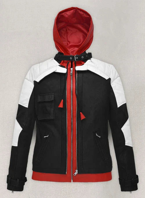 Stylish leather jacket with hood

