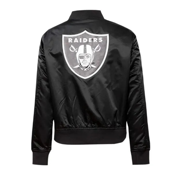 Black satin Raiders jacket for men


