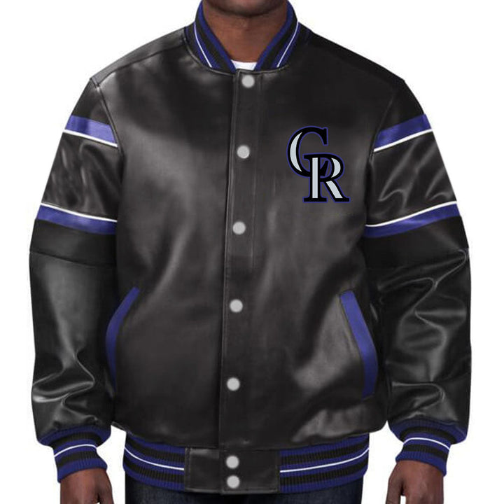 Stylish Colorado Rockies leather jacket with iconic team logo in USA