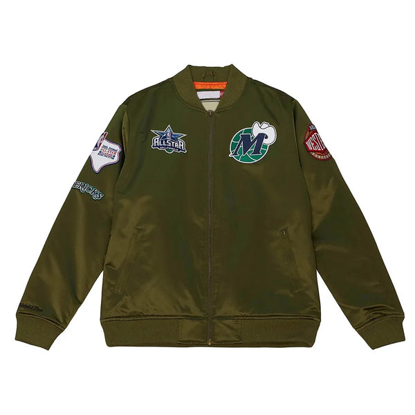 Front view NBA Dallas Mavericks Flight Green Satin Jacket
