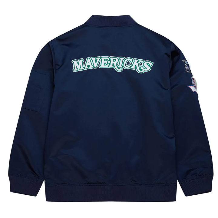 Back view NBA Dallas Mavericks Navy Lightweight Satin Jacket – Vintage Logo