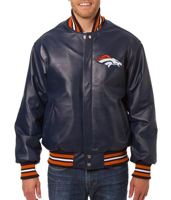 NFL Denver Broncos Leather Jacket Men and Women Front View 