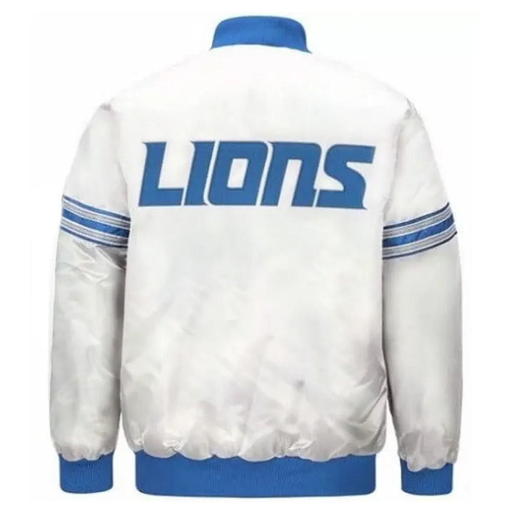Stylish NFL satin jacket with Detroit Lions branding in USA