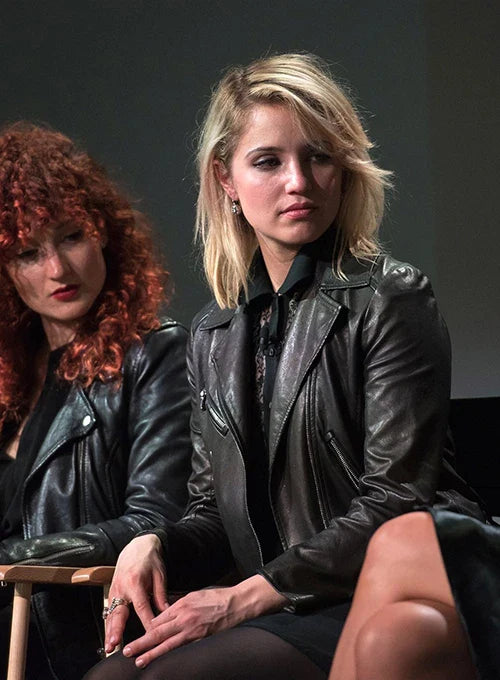 Dianna Agron black leather jacket in USA