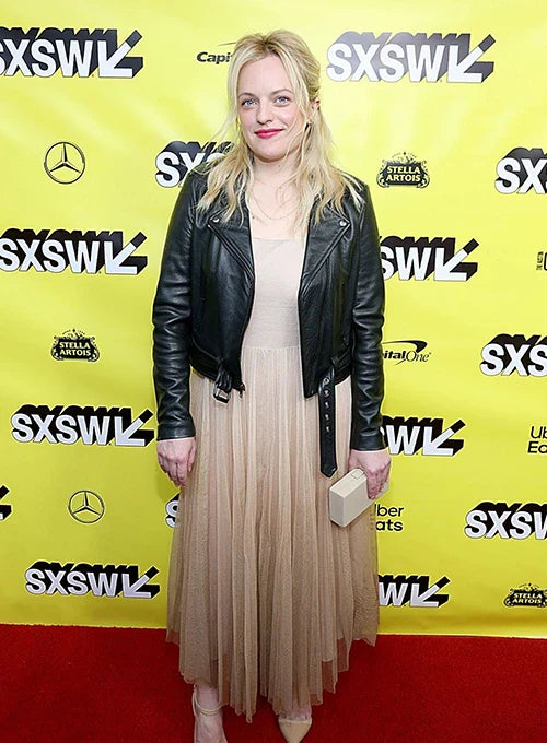 Women’s chic Elisabeth Moss Leather Jacket in USA