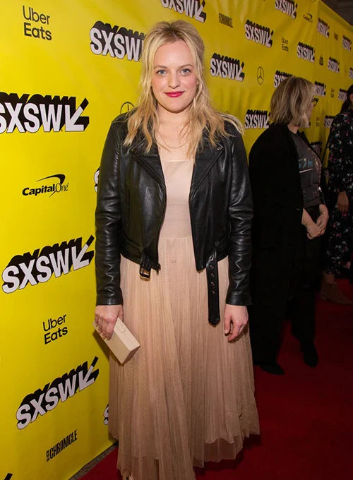 Authentic Elisabeth Moss Leather Jacket design in USA