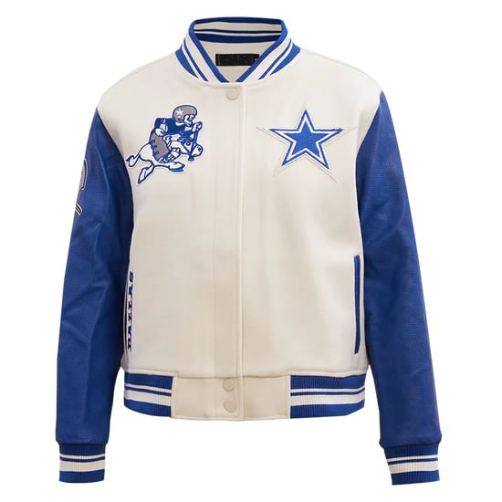 NFL Dallas Cowboys women's jacket in vibrant navy and silver
