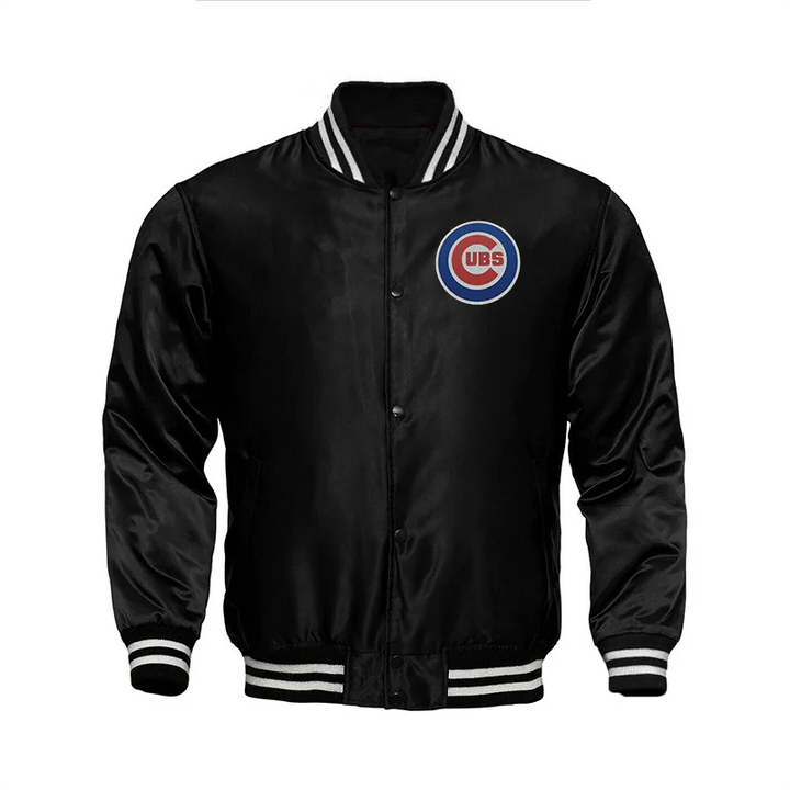 Chicago Cubs Locker Room Satin Varsity Full-Snap Jacket – Black