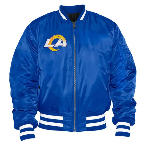 Shop NFL LA Rams Bomber Royal Blue Satin Jacket