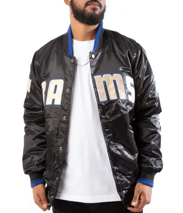 Shop NFL Los Angeles Rams UK Flag Black Satin Jacket