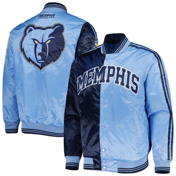 Blue Men's NavyLight Blue Memphis Grizzlies Fast Break Satin Full-Snap Jacket USA