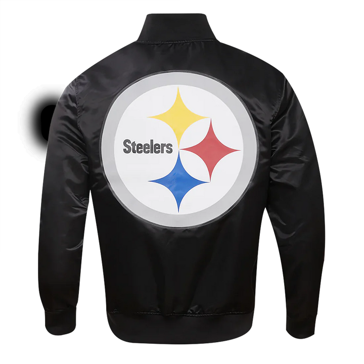 Steelers black satin varsity jacket

