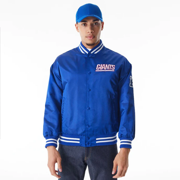 Shop New York Giants NFL Blue Satin Bomber Jacket