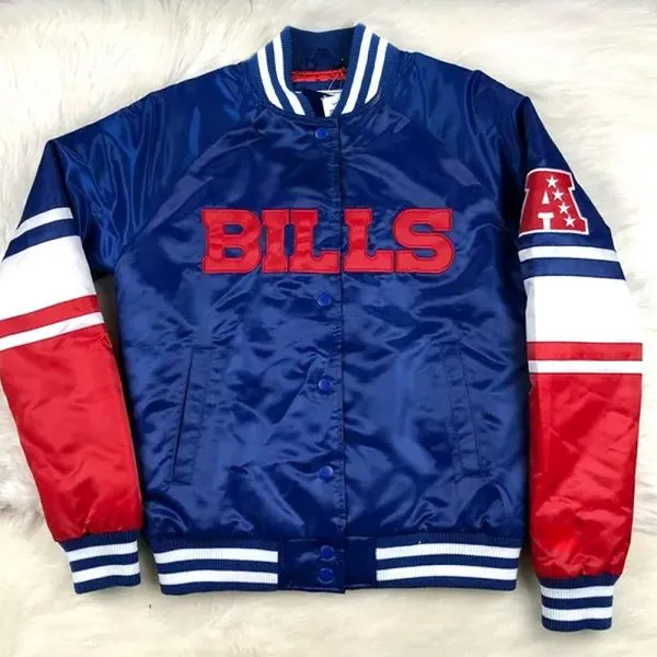 Shop NFL Buffalo Bills Royal Blue and Red Varsity Satin Jacket