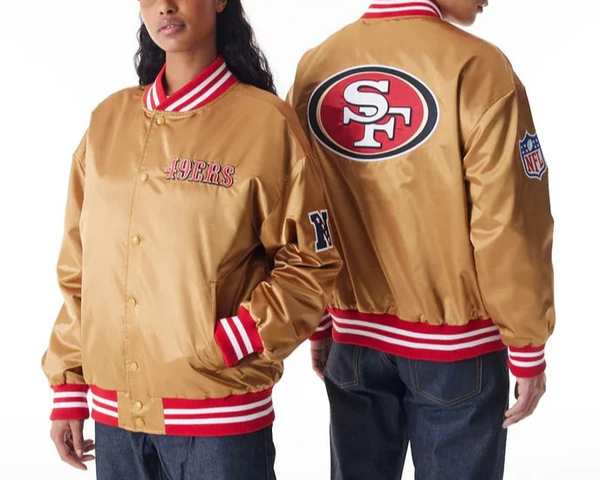 Shop San Francisco 49Ers NFL Beige Satin Bomber Jacket