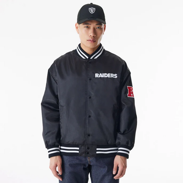 Shop Las Vegas Raiders NFL Black Satin Bomber Jacket