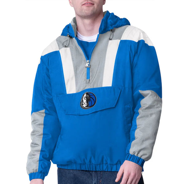 Front view NBA Royal/Silver Dallas Mavericks Charger Half-Zip Pullover Jacket
