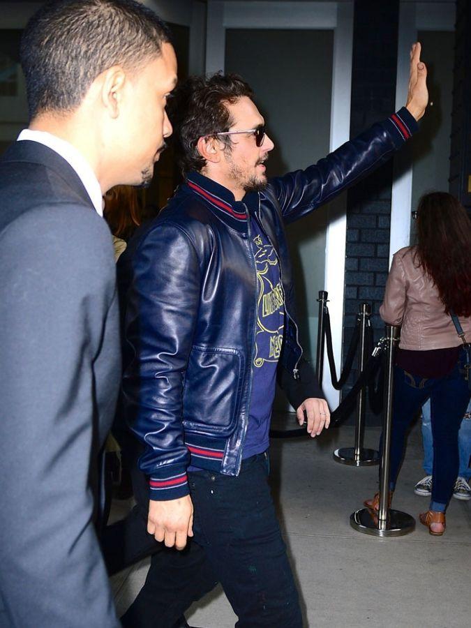 Stylish blue leather jacket worn by James Franco in USA