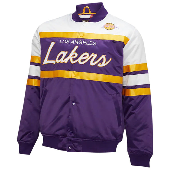 Hardwood Classics Script LA Lakers Satin Jacket Front View