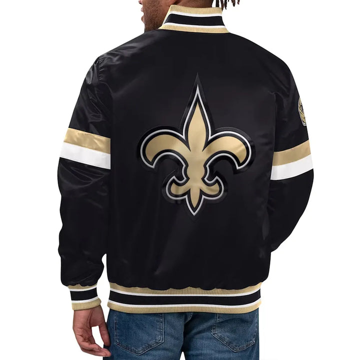 NFL Saints glossy black satin bomber jacket in USA