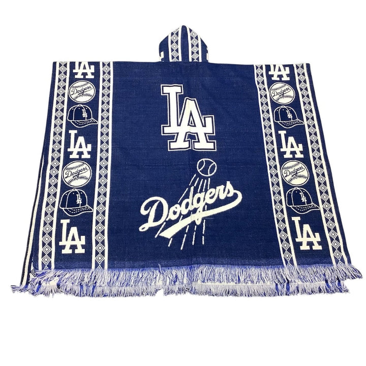 Los Angeles Dodgers-themed poncho with branding and logo on a white background