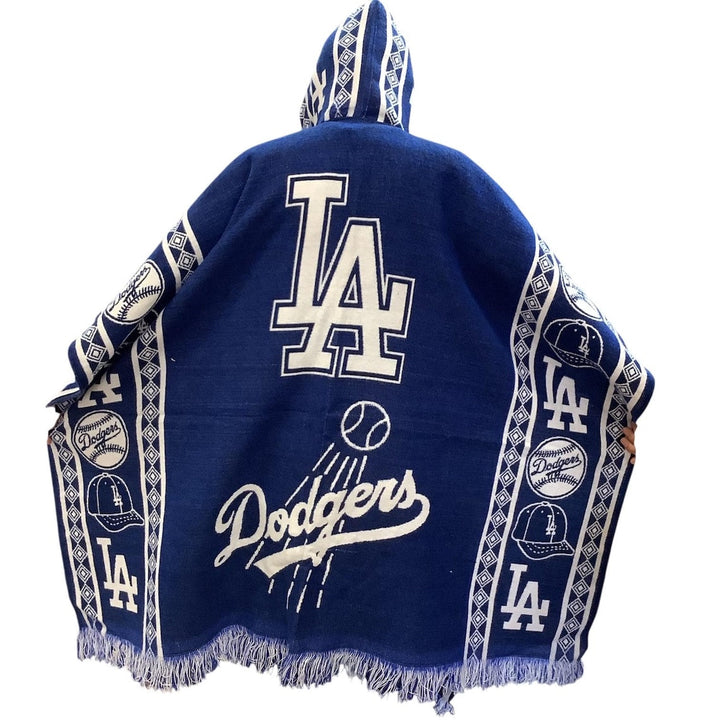 Navy blue blanket with Los Angeles Dodgers logo and designs on a white background