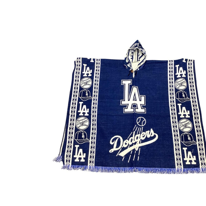 Los Angeles Dodgers hooded towel with multiple logos on a white background
